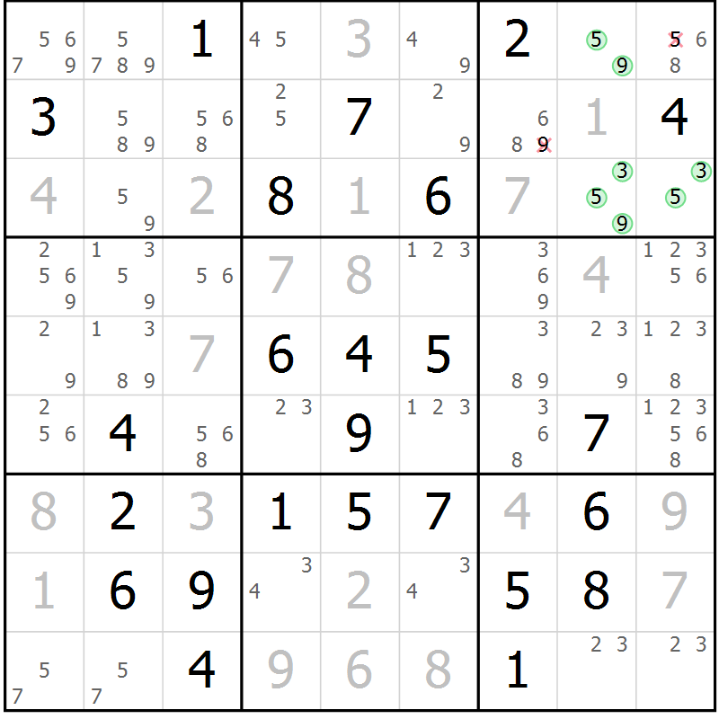Position des candidats pour la solution de la Gr 80 page 83 du magazine de sudoku Virtuose n° 117