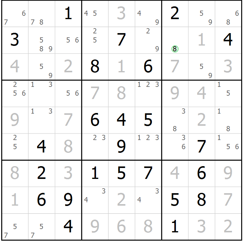Position des candidats pour la solution de la Gr 80 page 83 du magazine de sudoku Virtuose n° 117