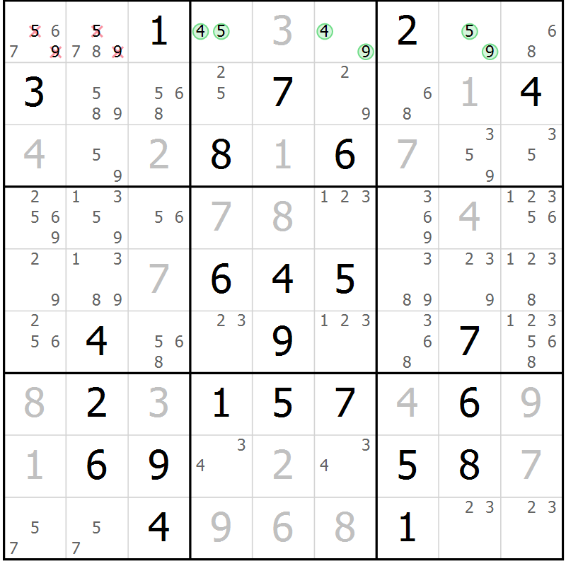 Position des candidats pour la solution de la Gr 80 page 83 du magazine de sudoku Virtuose n° 117