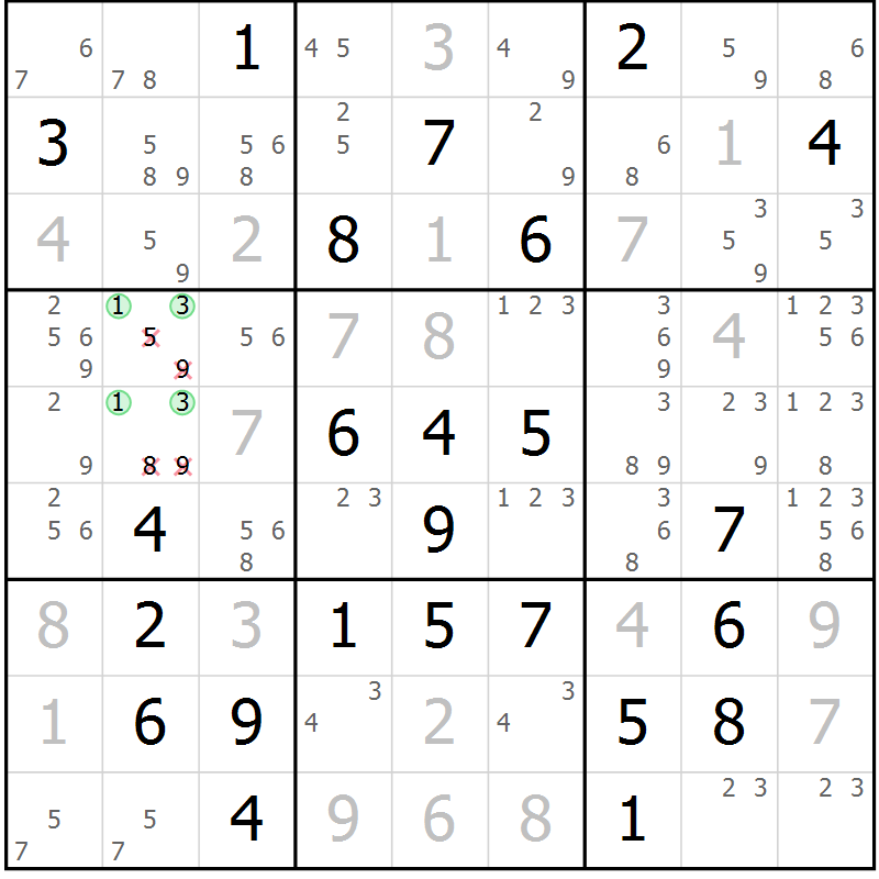 Position des candidats pour la solution de la Gr 80 page 83 du magazine de sudoku Virtuose n° 117