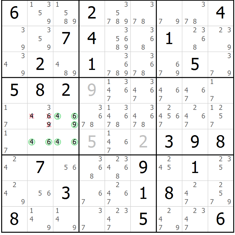 Position des candidats pour la solution de la Gr 81 page 84 du magazine de sudoku Virtuose n° 117
