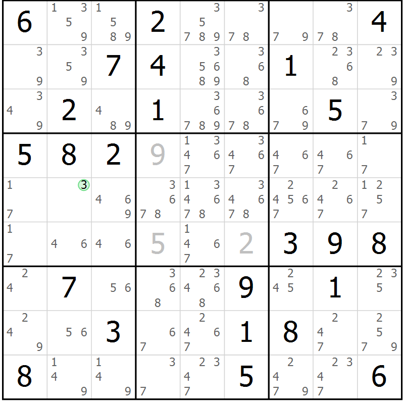 Position des candidats pour la solution de la Gr 81 page 84 du magazine de sudoku Virtuose n° 117