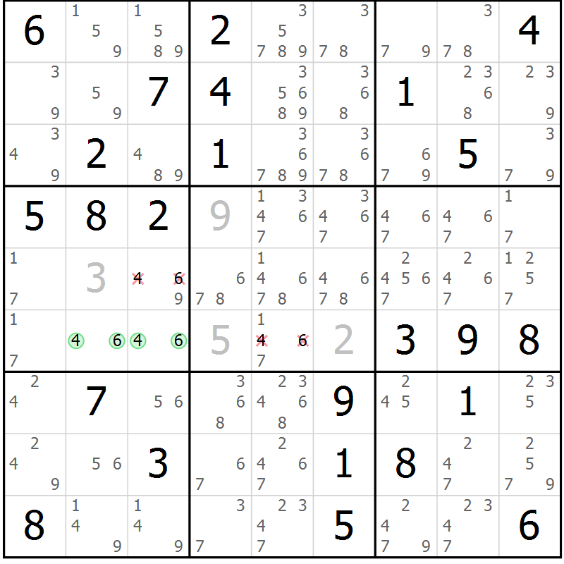 Position des candidats pour la solution de la Gr 81 page 84 du magazine de sudoku Virtuose n° 117