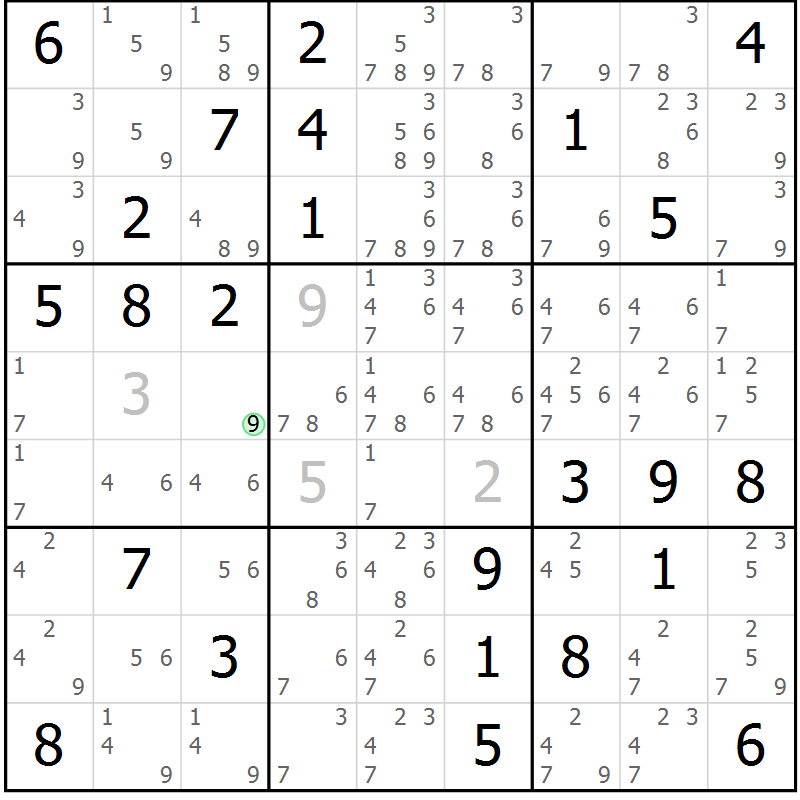Position des candidats pour la solution de la Gr 81 page 84 du magazine de sudoku Virtuose n° 117