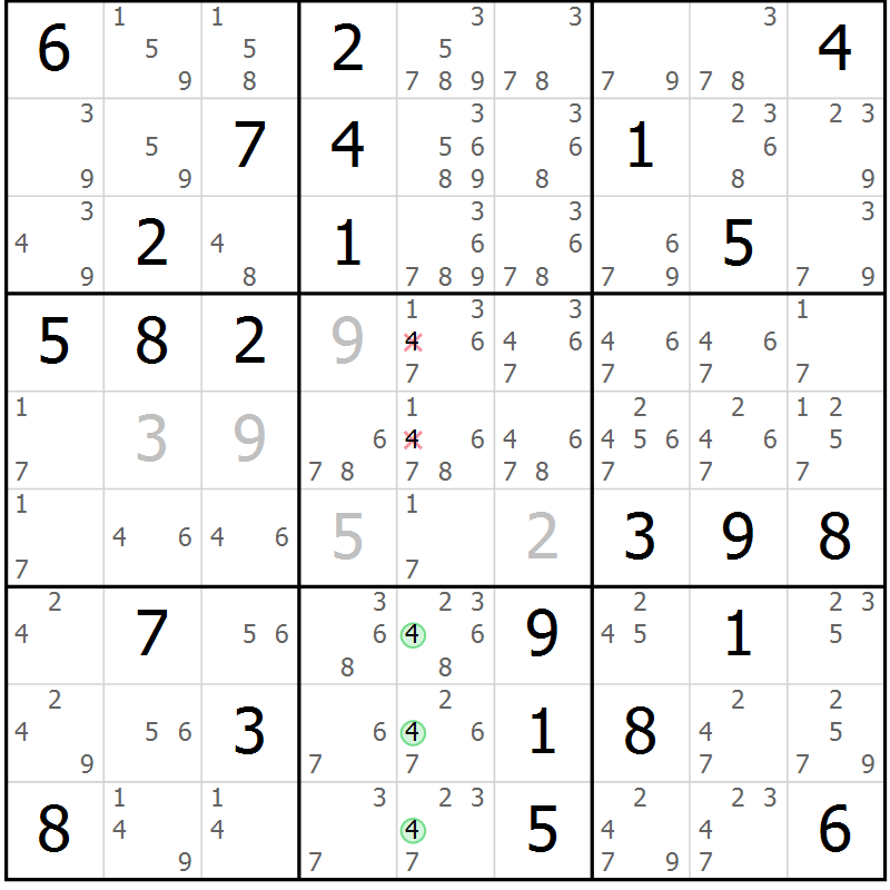 Position des candidats pour la solution de la Gr 81 page 84 du magazine de sudoku Virtuose n° 117