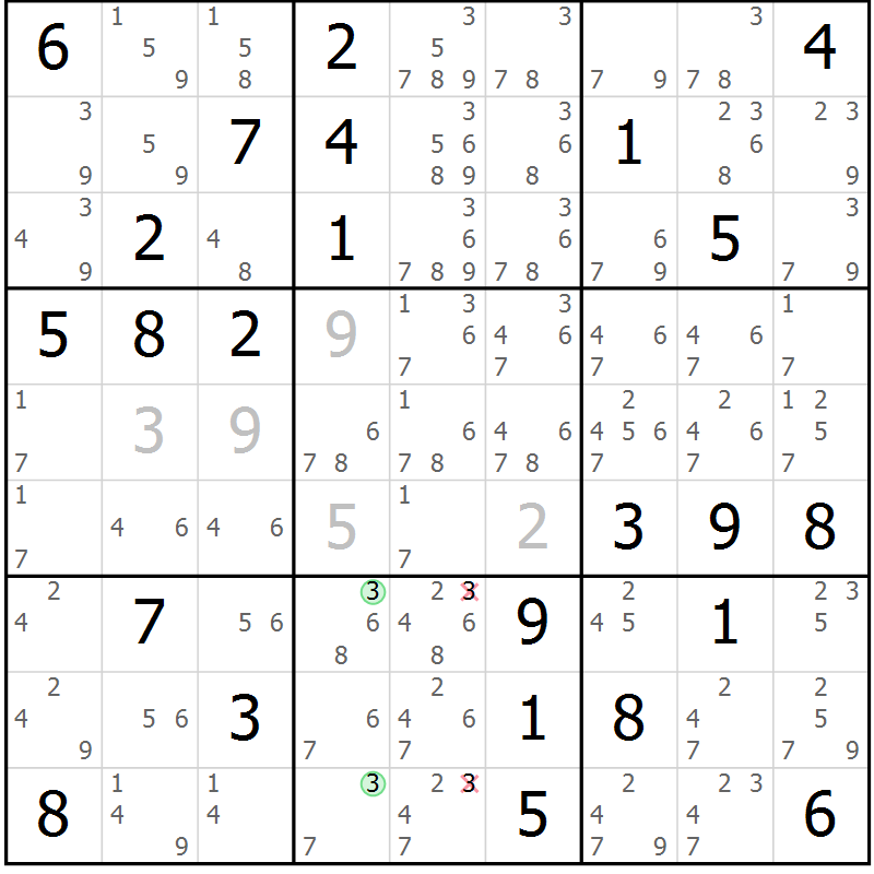 Position des candidats pour la solution de la Gr 81 page 84 du magazine de sudoku Virtuose n° 117