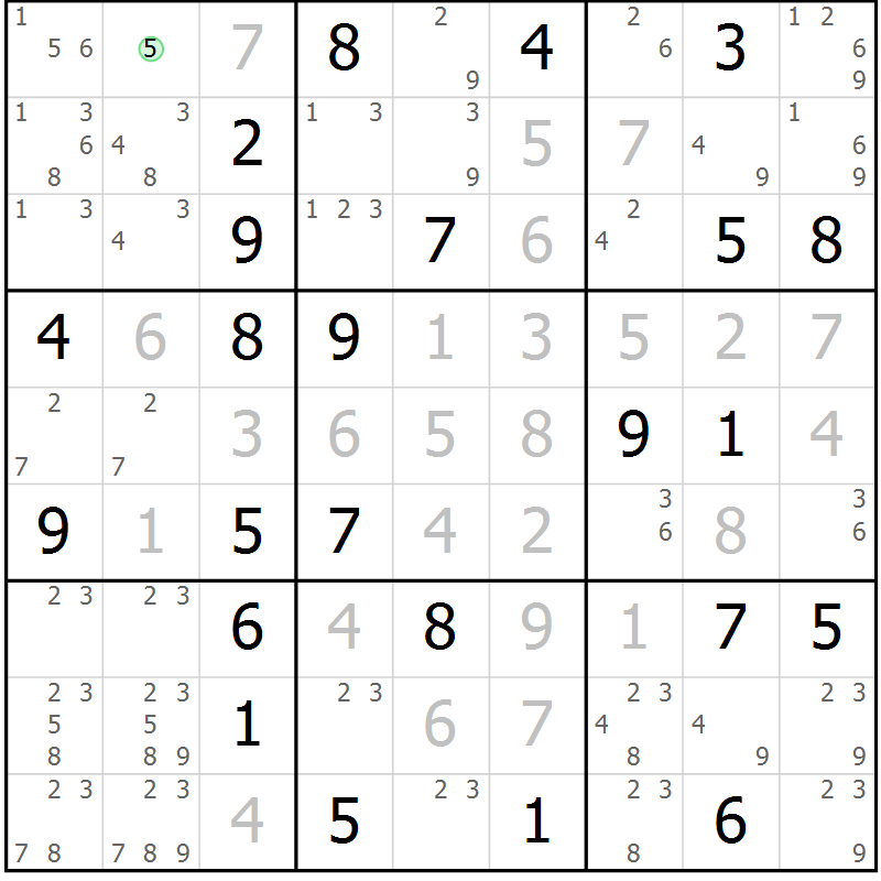 Position des candidats pour la solution de la Gr 82 page 85 du magazine de sudoku Virtuose n° 117