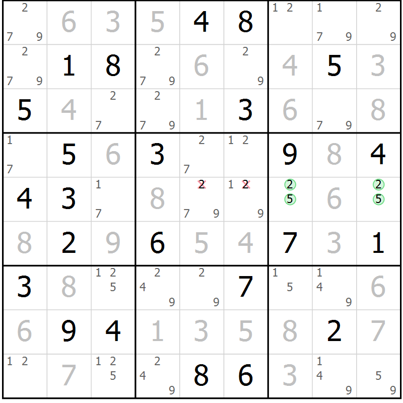 Position des candidats pour la solution de la Gr 83 page 86 du magazine de sudoku Virtuose n° 117