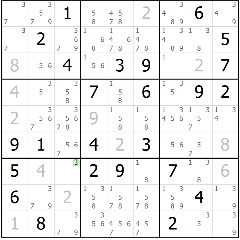 Position des candidats pour la solution de la Gr 84 page 87 du magazine de sudoku Virtuose n° 117