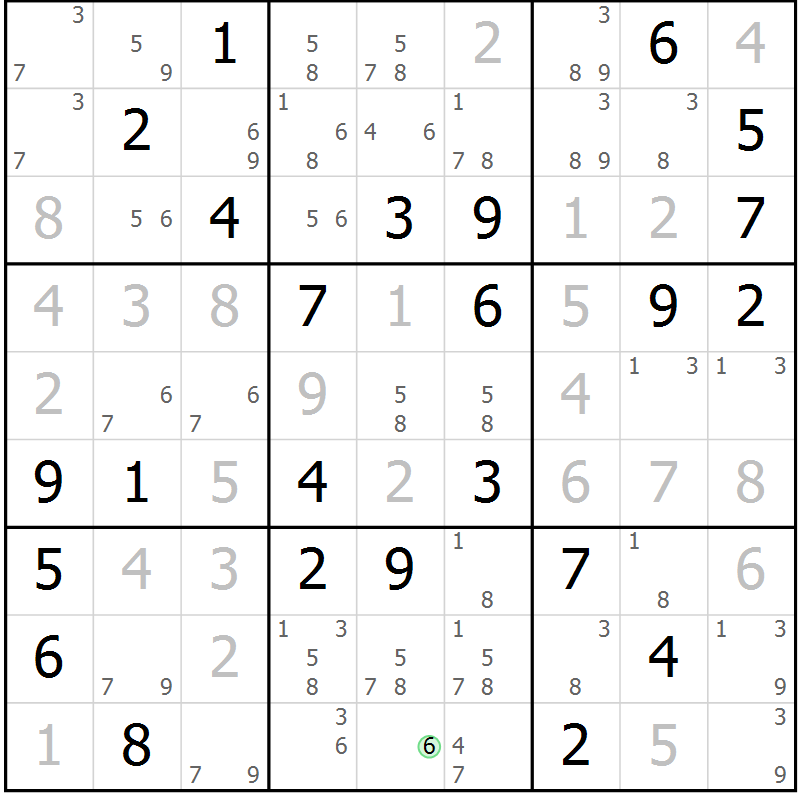 Position des candidats pour la solution de la Gr 84 page 87 du magazine de sudoku Virtuose n° 117