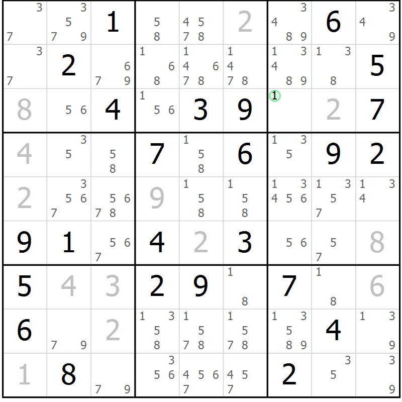 Position des candidats pour la solution de la Gr 84 page 87 du magazine de sudoku Virtuose n° 117