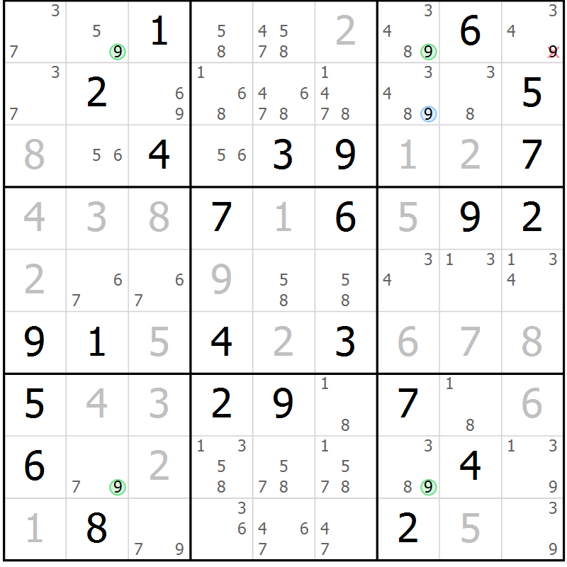 Position des candidats pour la solution de la Gr 84 page 87 du magazine de sudoku Virtuose n° 117
