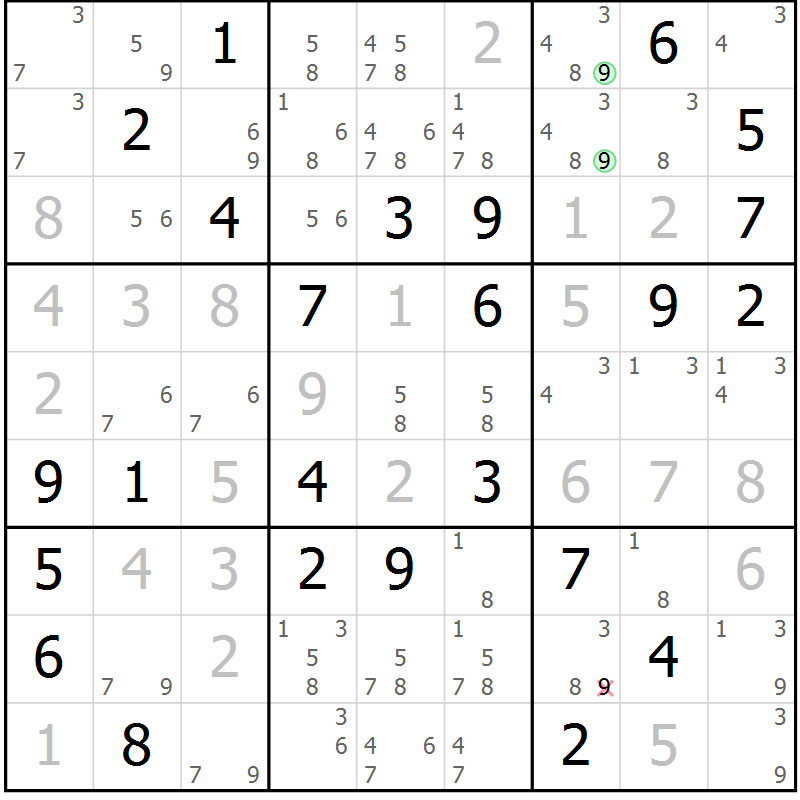 Position des candidats pour la solution de la Gr 84 page 87 du magazine de sudoku Virtuose n° 117