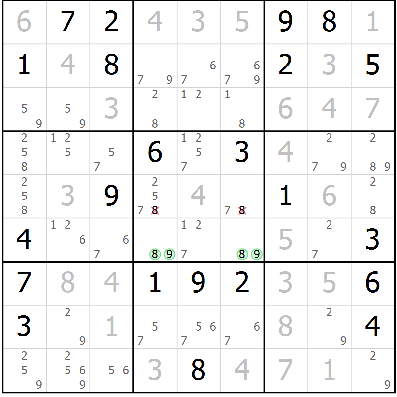 Position des candidats pour la solution de la Gr 9 page 12 du magazine de sudoku Virtuose n° 117