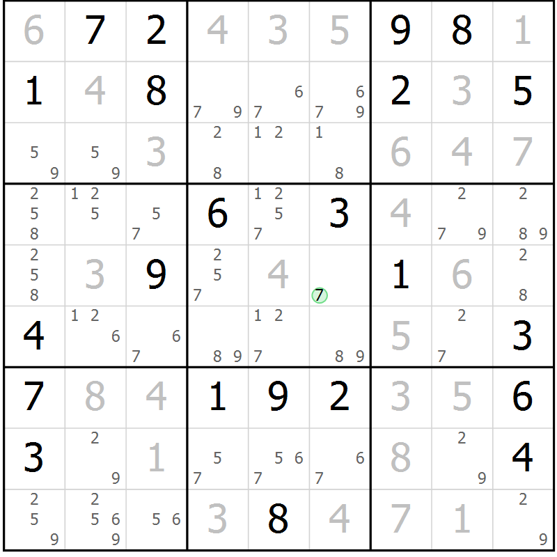 Position des candidats pour la solution de la Gr 9 page 12 du magazine de sudoku Virtuose n° 117