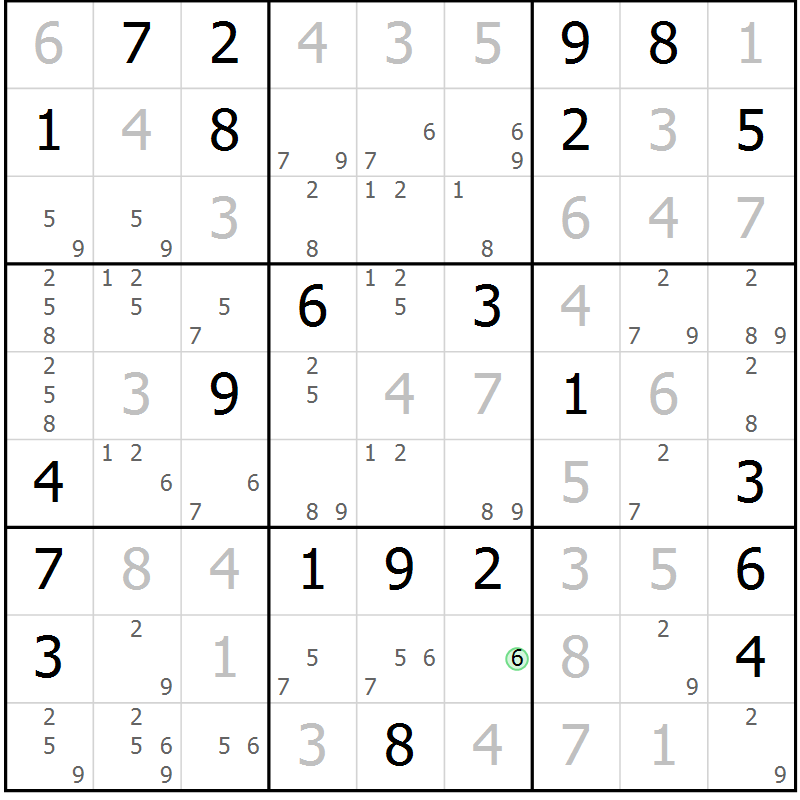 Position des candidats pour la solution de la Gr 9 page 12 du magazine de sudoku Virtuose n° 117