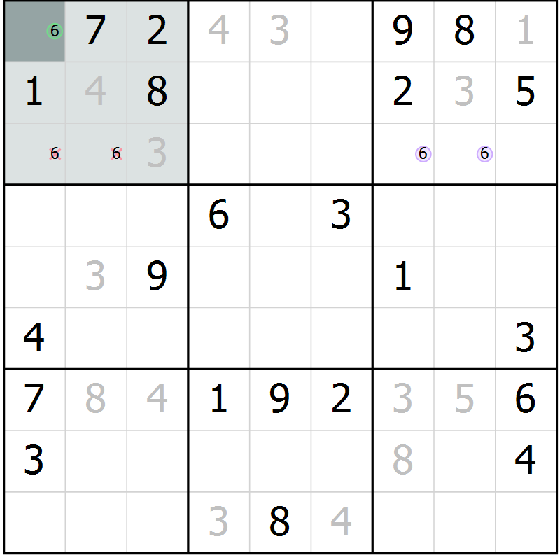 Position des candidats pour la solution de la Gr 9 page 12 du magazine de sudoku Virtuose n° 117