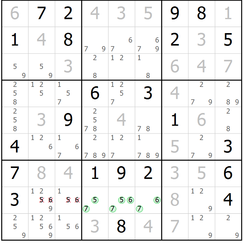 Position des candidats pour la solution de la Gr 9 page 12 du magazine de sudoku Virtuose n° 117