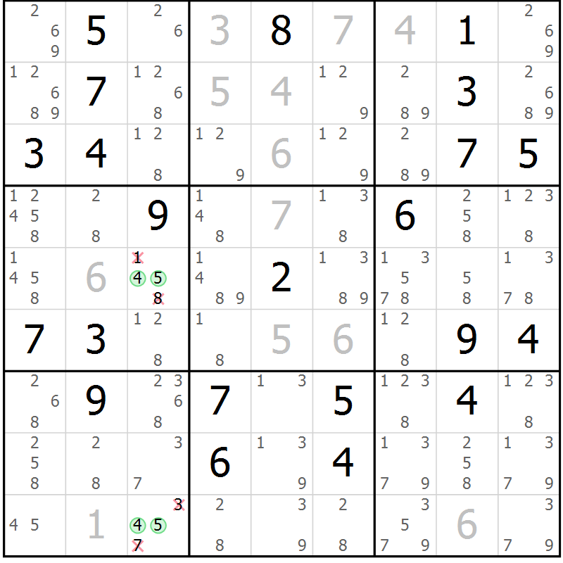 Position des candidats pour la solution de la Gr 1 page 4 du magazine de sudoku Virtuose n° 118