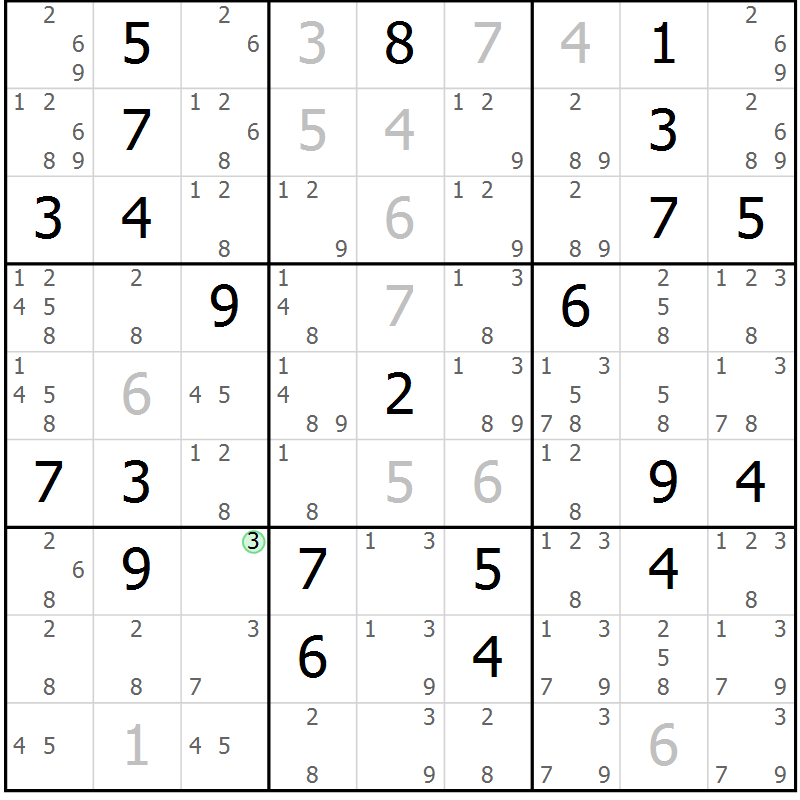 Position des candidats pour la solution de la Gr 1 page 4 du magazine de sudoku Virtuose n° 118