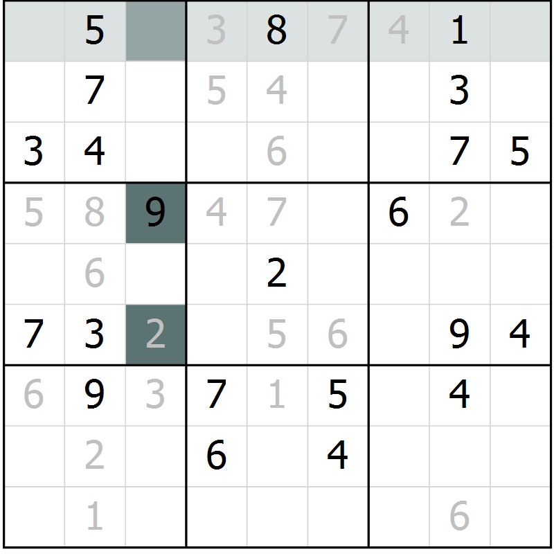Position des candidats pour la solution de la Gr 1 page 4 du magazine de sudoku Virtuose n° 118
