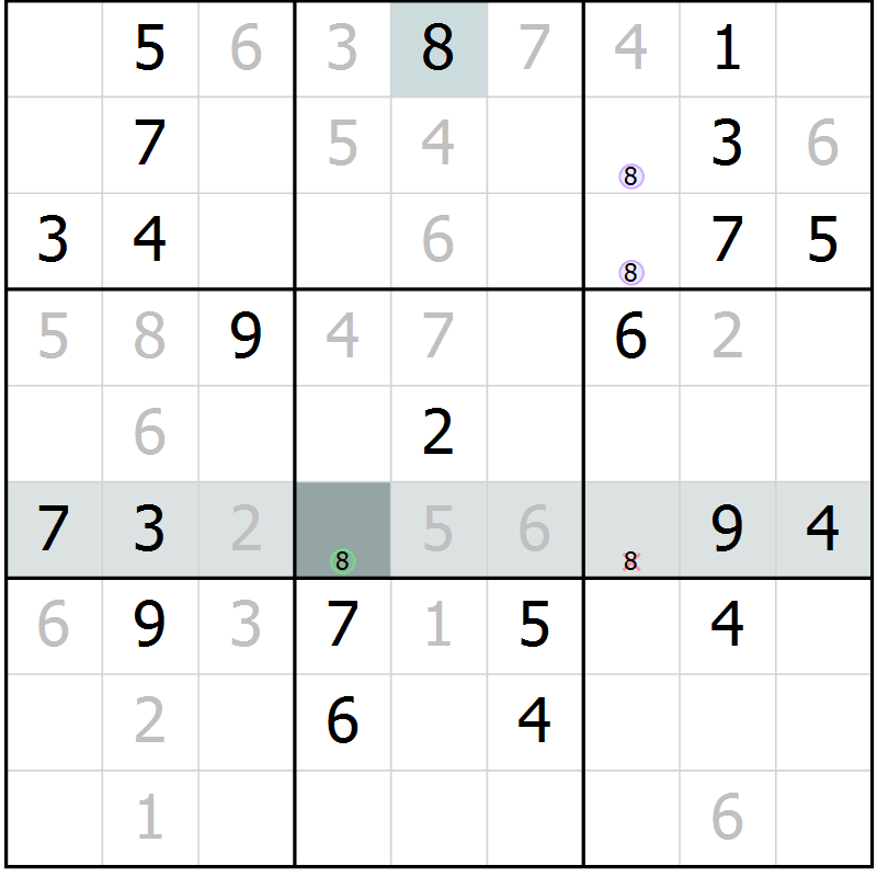 Position des candidats pour la solution de la Gr 1 page 4 du magazine de sudoku Virtuose n° 118