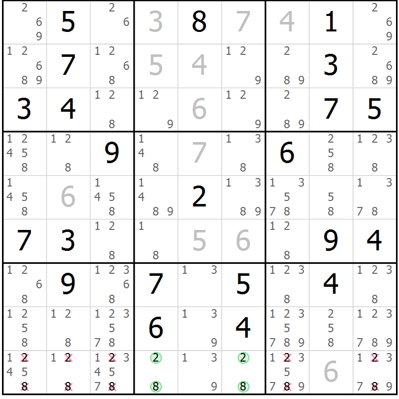 Position des candidats pour la solution de la Gr 1 page 4 du magazine de sudoku Virtuose n° 118