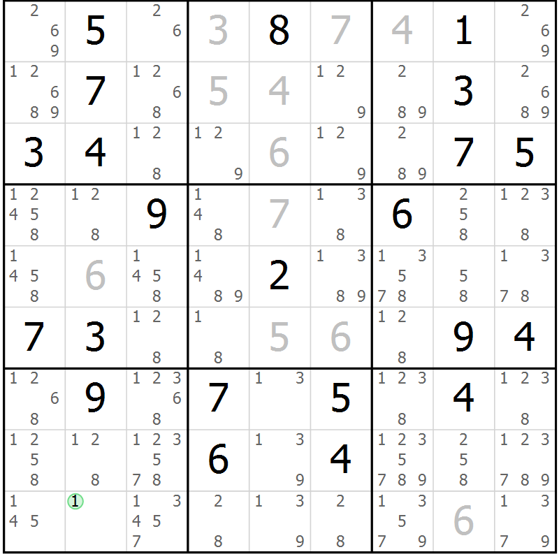 Position des candidats pour la solution de la Gr 1 page 4 du magazine de sudoku Virtuose n° 118