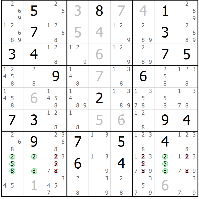 Position des candidats pour la solution de la Gr 1 page 4 du magazine de sudoku Virtuose n° 118