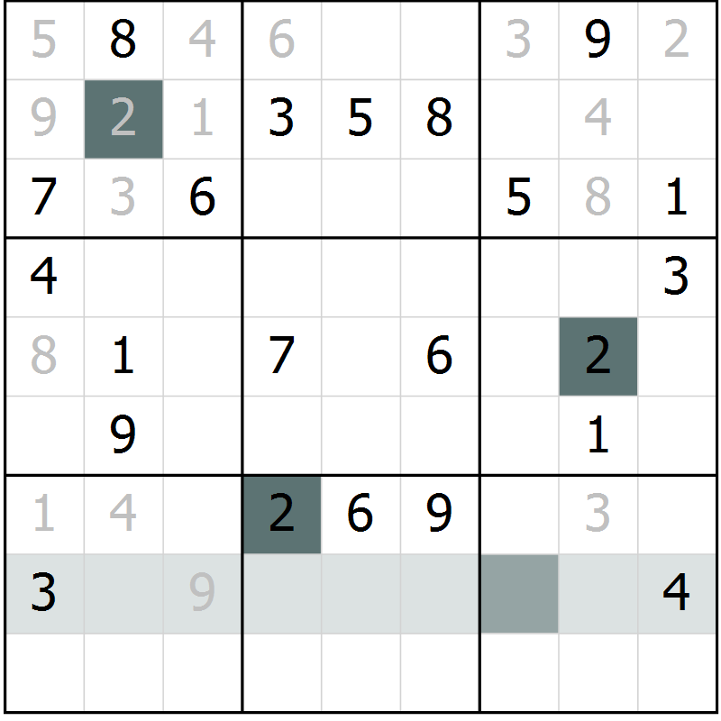 Position des candidats pour la solution de la Gr 10 page 13 du magazine de sudoku Virtuose n° 118