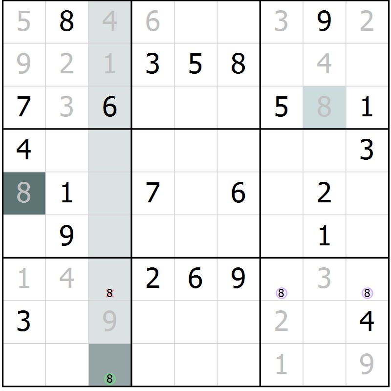 Position des candidats pour la solution de la Gr 10 page 13 du magazine de sudoku Virtuose n° 118
