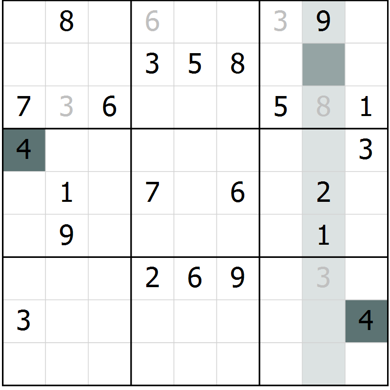 Position des candidats pour la solution de la Gr 10 page 13 du magazine de sudoku Virtuose n° 118
