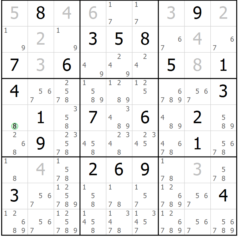 Position des candidats pour la solution de la Gr 10 page 13 du magazine de sudoku Virtuose n° 118