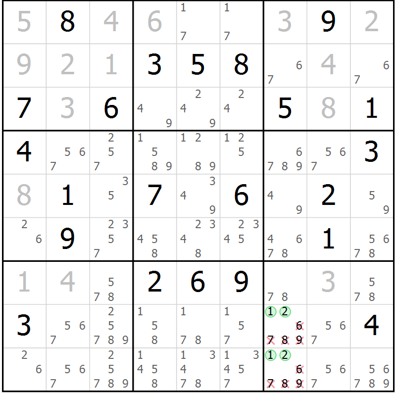 Position des candidats pour la solution de la Gr 10 page 13 du magazine de sudoku Virtuose n° 118
