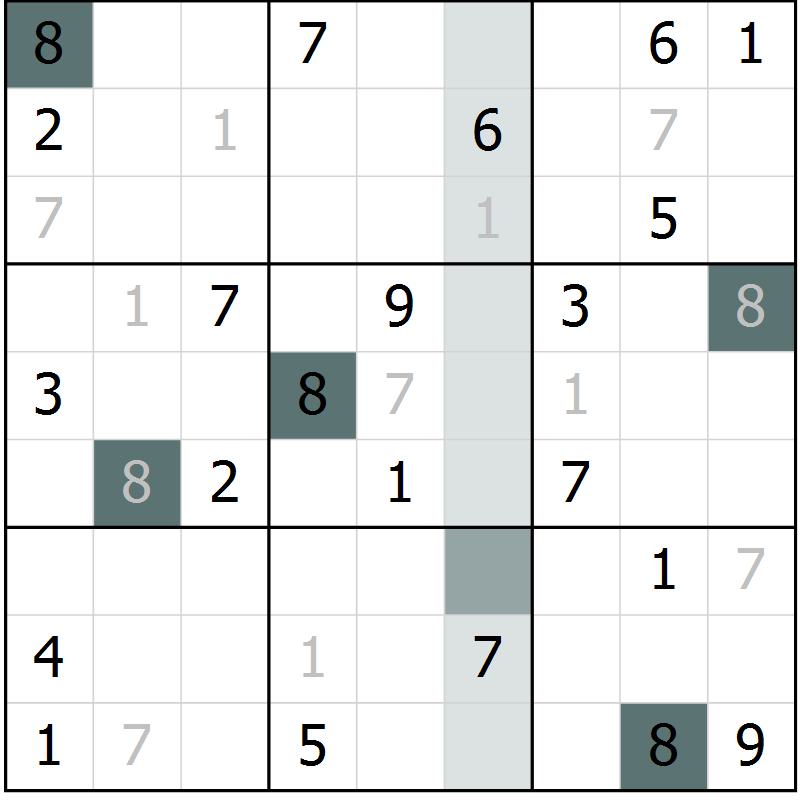 Position des candidats pour la solution de la Gr 11 page 14 du magazine de sudoku Virtuose n° 118