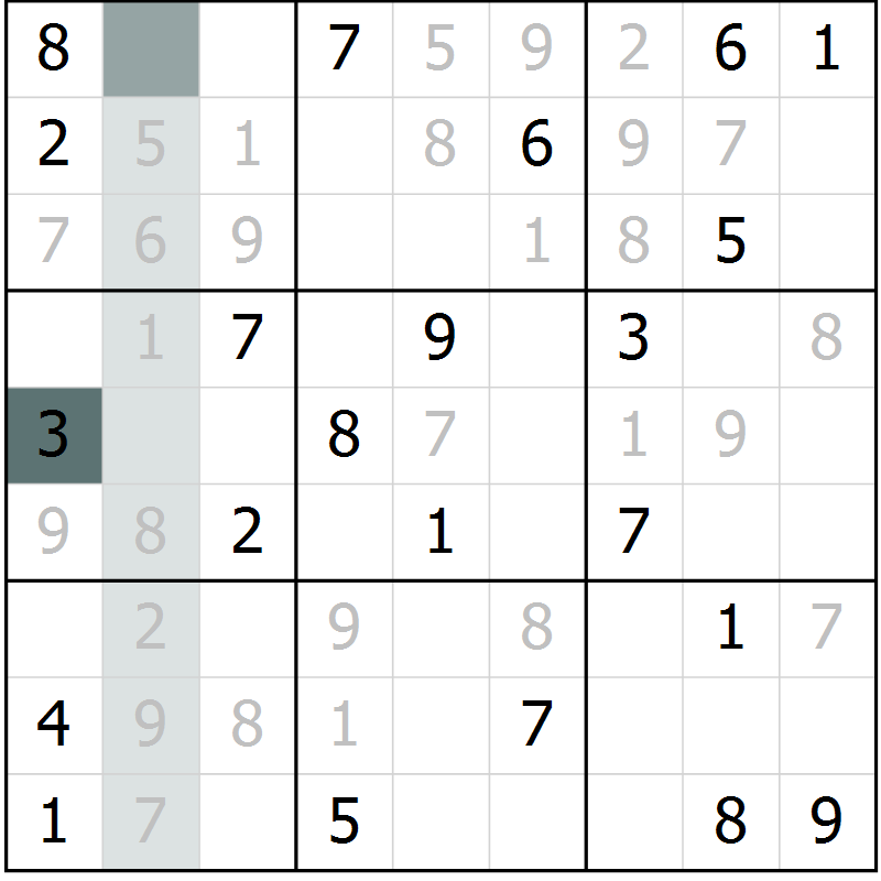 Position des candidats pour la solution de la Gr 11 page 14 du magazine de sudoku Virtuose n° 118