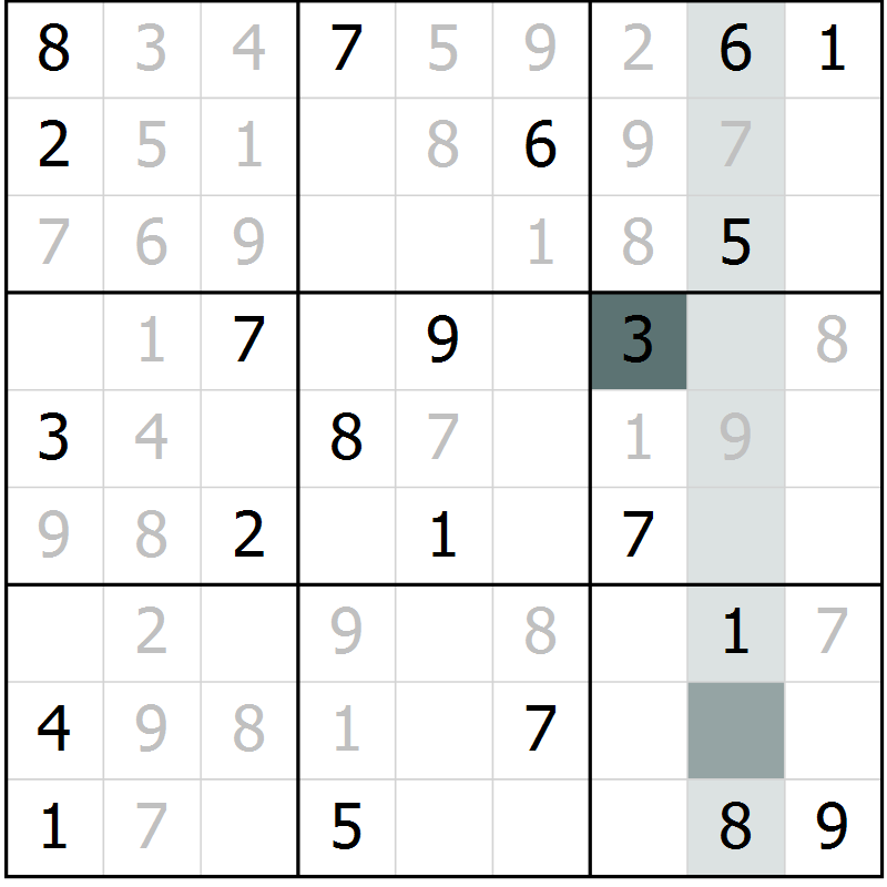 Position des candidats pour la solution de la Gr 11 page 14 du magazine de sudoku Virtuose n° 118