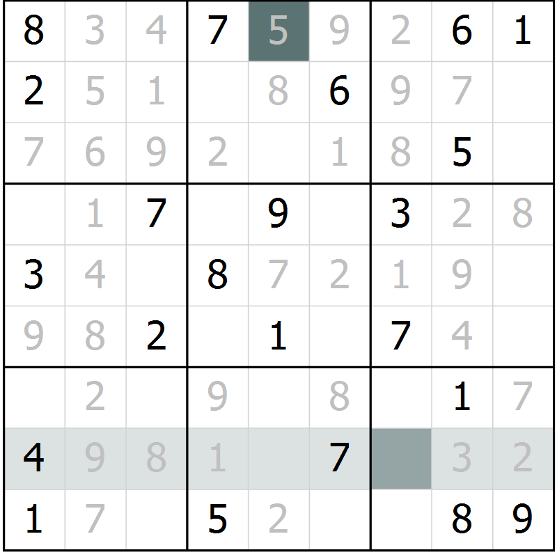 Position des candidats pour la solution de la Gr 11 page 14 du magazine de sudoku Virtuose n° 118