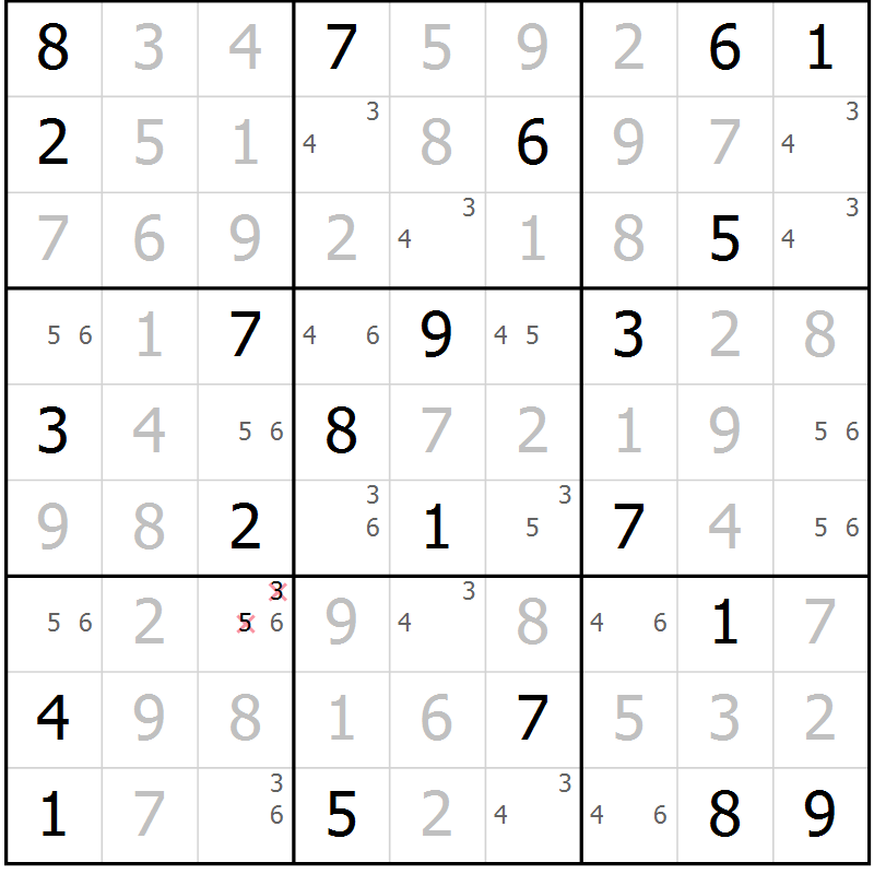 Position des candidats pour la solution de la Gr 11 page 14 du magazine de sudoku Virtuose n° 118