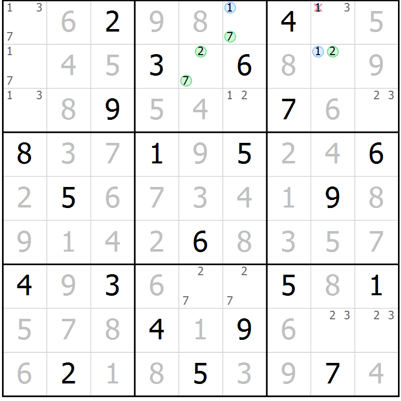 Position des candidats pour la solution de la Gr 12 page 15 du magazine de sudoku Virtuose n° 118