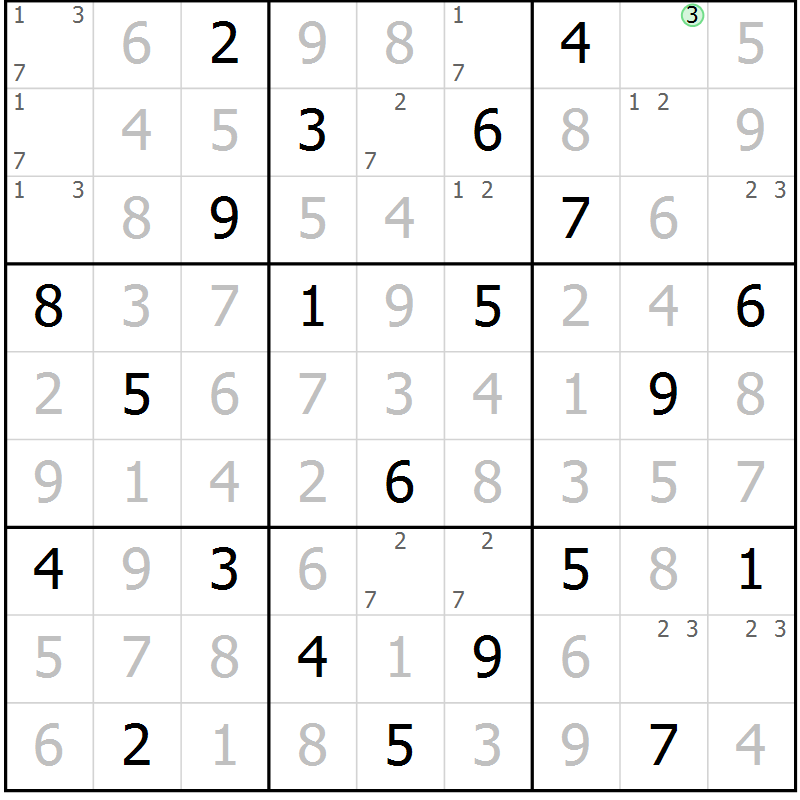 Position des candidats pour la solution de la Gr 12 page 15 du magazine de sudoku Virtuose n° 118