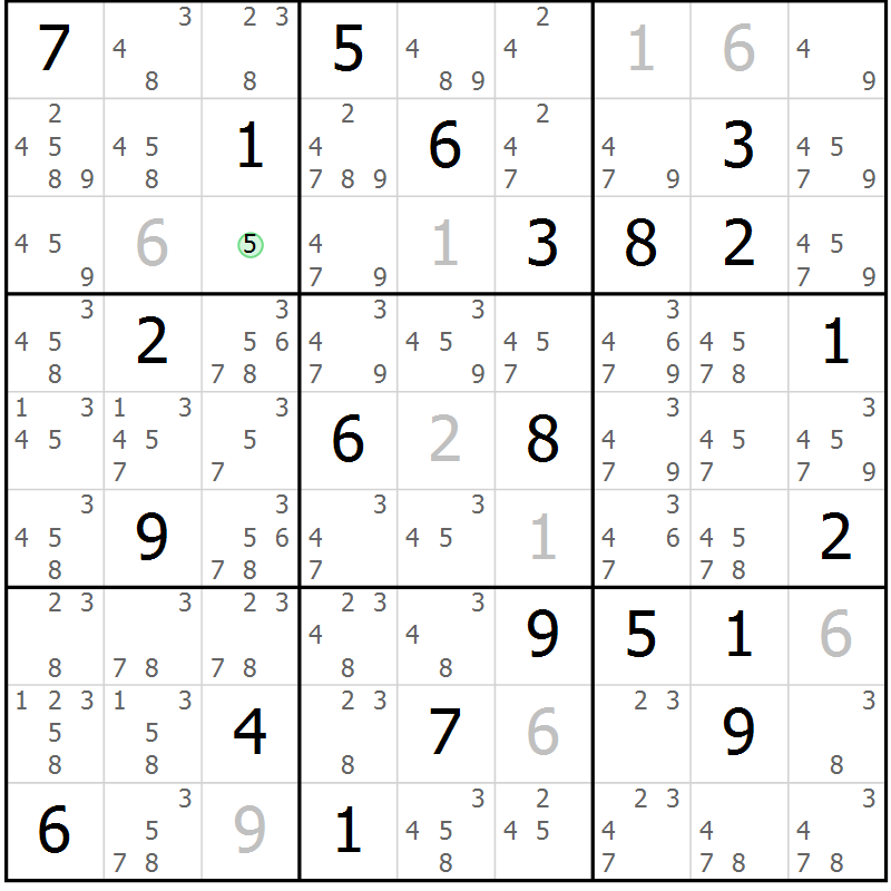 Position des candidats pour la solution de la Gr 13 page 16 du magazine de sudoku Virtuose n° 118