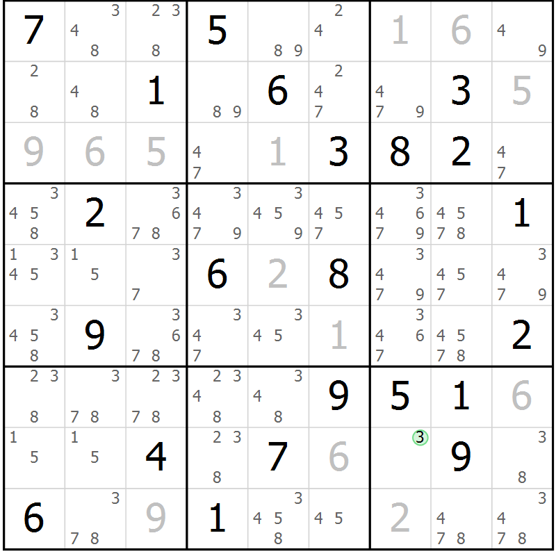 Position des candidats pour la solution de la Gr 13 page 16 du magazine de sudoku Virtuose n° 118