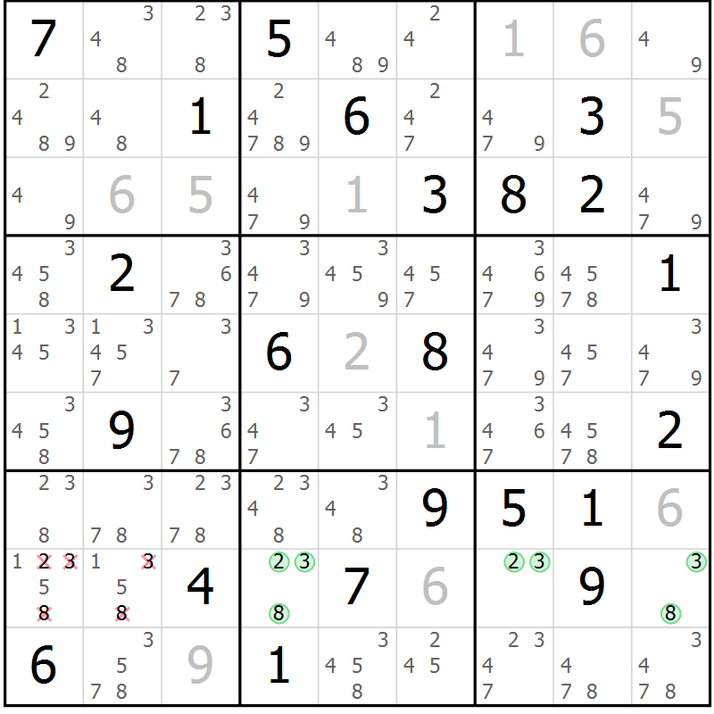 Position des candidats pour la solution de la Gr 13 page 16 du magazine de sudoku Virtuose n° 118