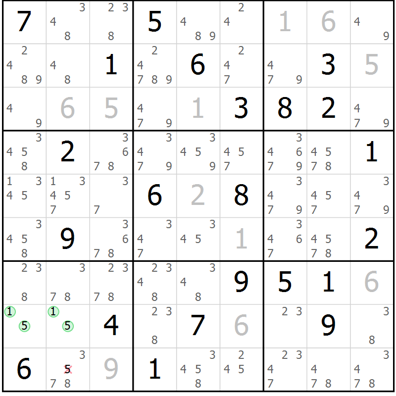 Position des candidats pour la solution de la Gr 13 page 16 du magazine de sudoku Virtuose n° 118