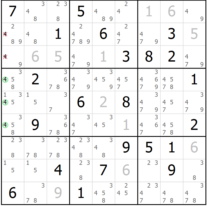 Position des candidats pour la solution de la Gr 13 page 16 du magazine de sudoku Virtuose n° 118