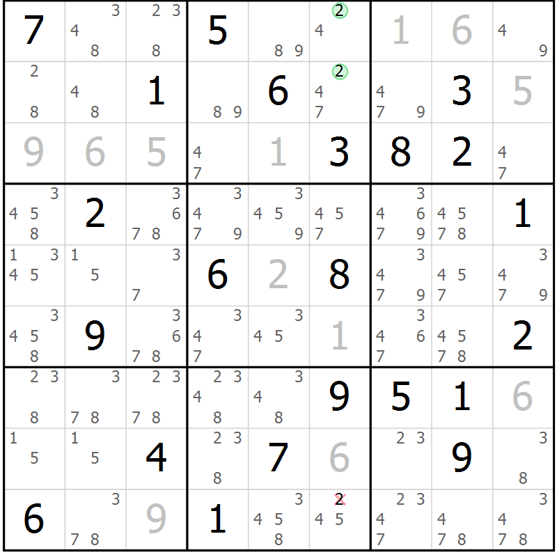 Position des candidats pour la solution de la Gr 13 page 16 du magazine de sudoku Virtuose n° 118