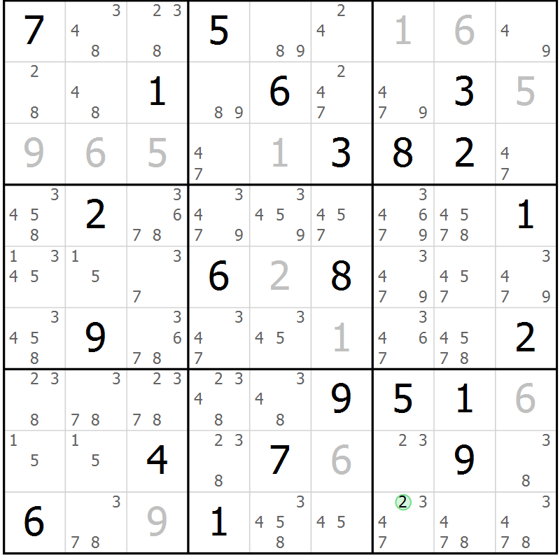 Position des candidats pour la solution de la Gr 13 page 16 du magazine de sudoku Virtuose n° 118