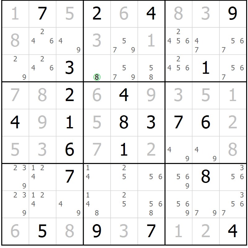 Position des candidats pour la solution de la Gr 14 page 17 du magazine de sudoku Virtuose n° 118
