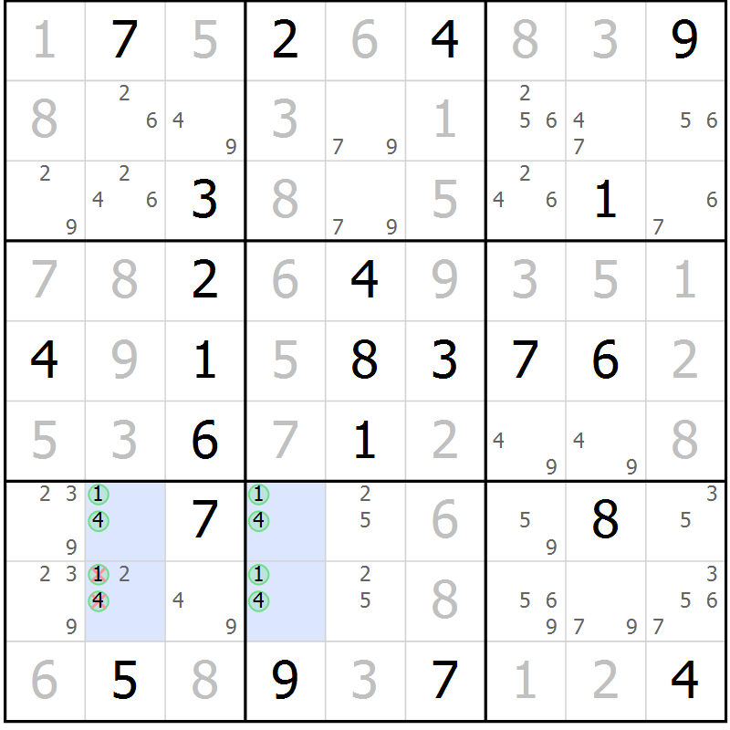 Position des candidats pour la solution de la Gr 14 page 17 du magazine de sudoku Virtuose n° 118